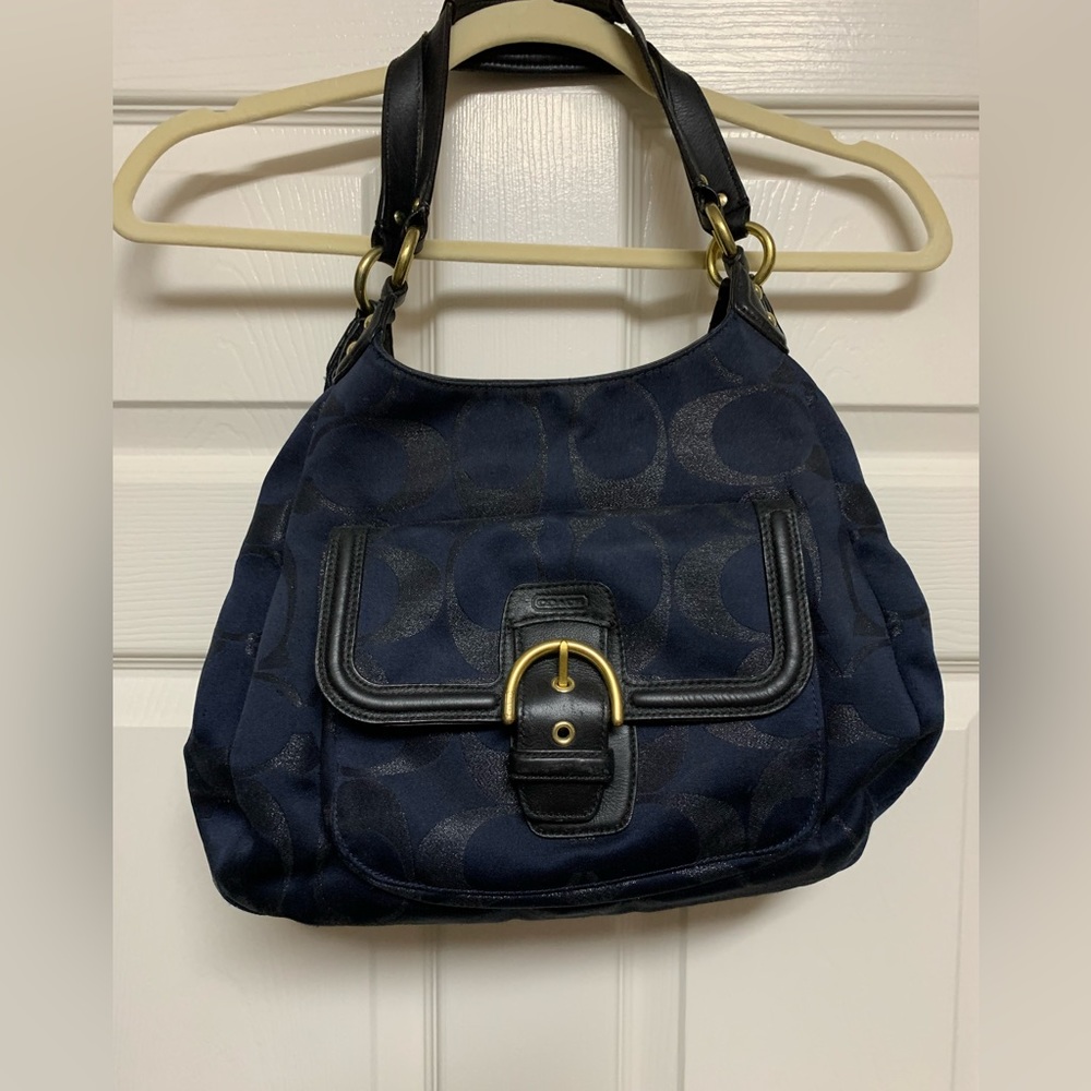 Coach Campbell Signature Metallic Satchel, Navy